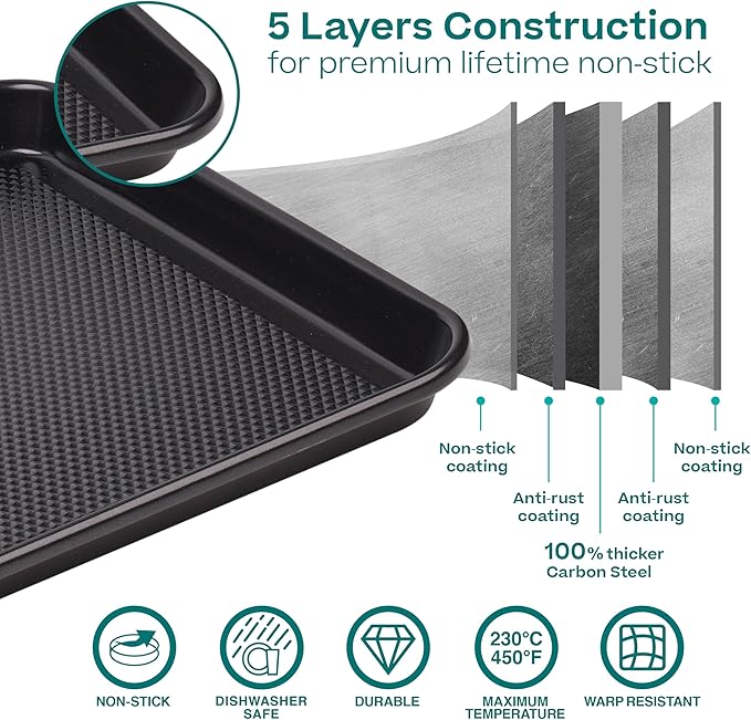 Baker's Secret Baking Sheet Pan Set, 3x Cookie Sheets for Oven, Diamond Texture Premium Air Flow