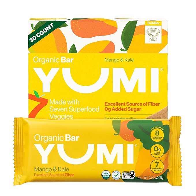 Yumi Organic Toddler Snacks Bars - Gluten-Free, No Added Sugar, 7+ Vegetables, Soft-Baked Crust