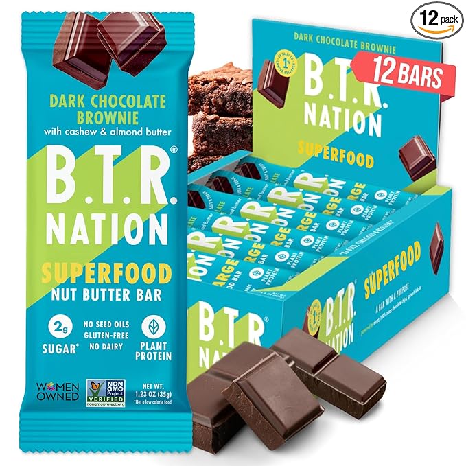 B.T.R Nation Keto Superfood Protein Bars, Plant Based Vegan - Brownie RECHARGE | 12 Bars | Low Carb