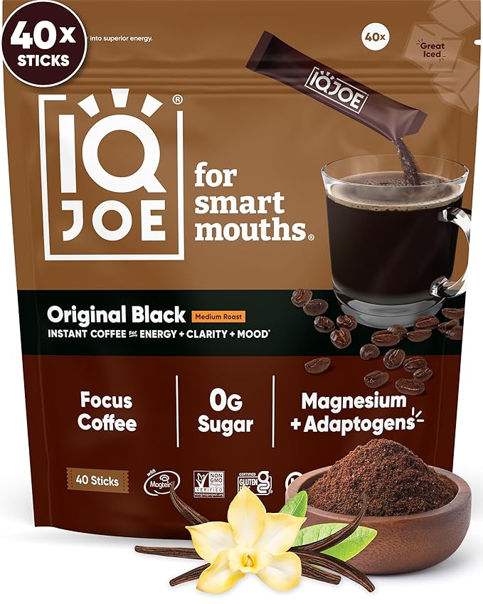 IQJOE Mushroom Coffee Packets (40 Servings) Lion’s Mane, Magtein Magnesium, Antioxidants