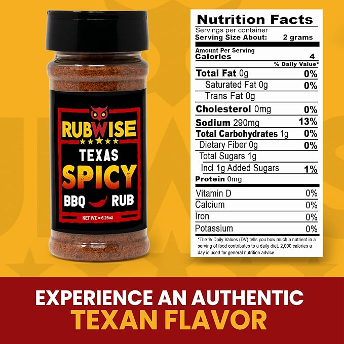 Spicy BBQ Rub by RubWise, Texas Style Brisket Rub All Natural Dry BBQ Rub for Smoking & Grilling