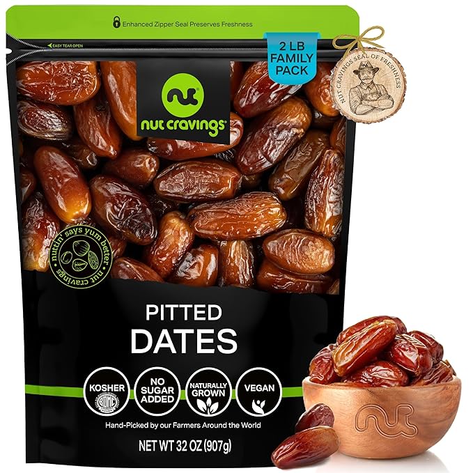 NUT CRAVINGS - Sun Dried Deglet Noor Dates Pitted, No Sugar Added, Unsulphured (32oz, 2 LB) Bulk