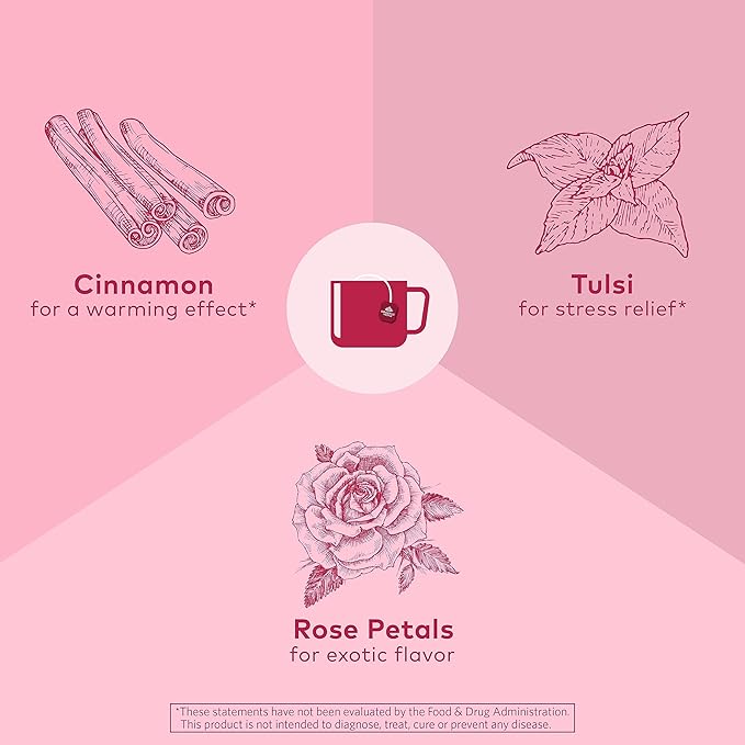 ORGANIC INDIA Tulsi Cinnamon Rose Tea - Tulsi Rose Tea Bags, Cinnamon Tea Bags w/Holy Basil