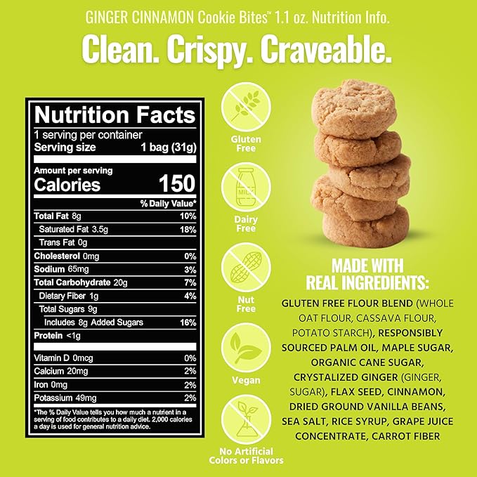 Every Body Eat Crunchy Cookie Bites, Gluten & Dairy Free, Vegan, School Safe Lunch Snacks, Single