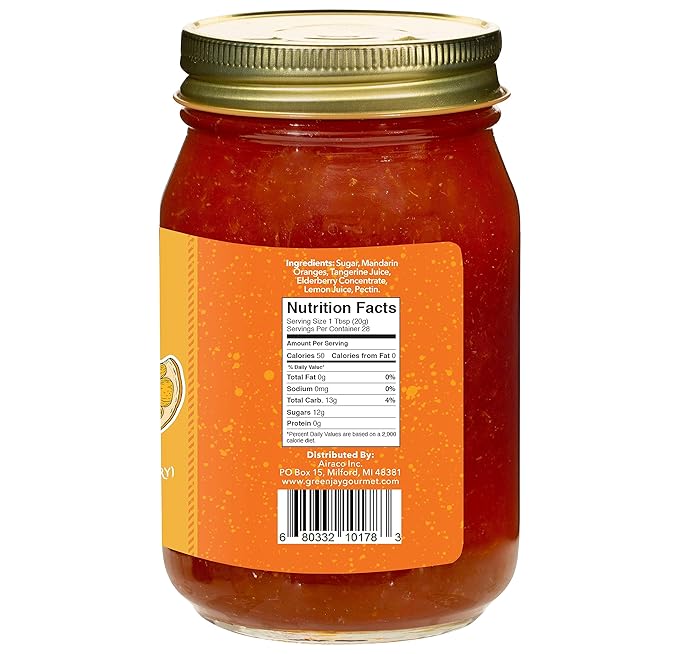 Green Jay Gourmet TOE Jam - All-Natural Fruit Jam - Tangerine, Orange & Elderberry Jam - Vegan