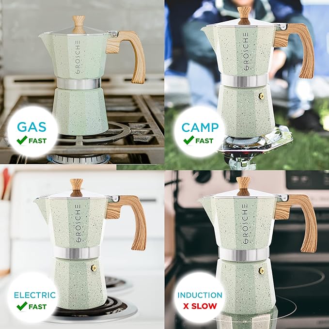 GROSCHE Milano Moka pot, Stovetop Espresso maker, Greca Coffee Maker, Stovetop coffee maker and