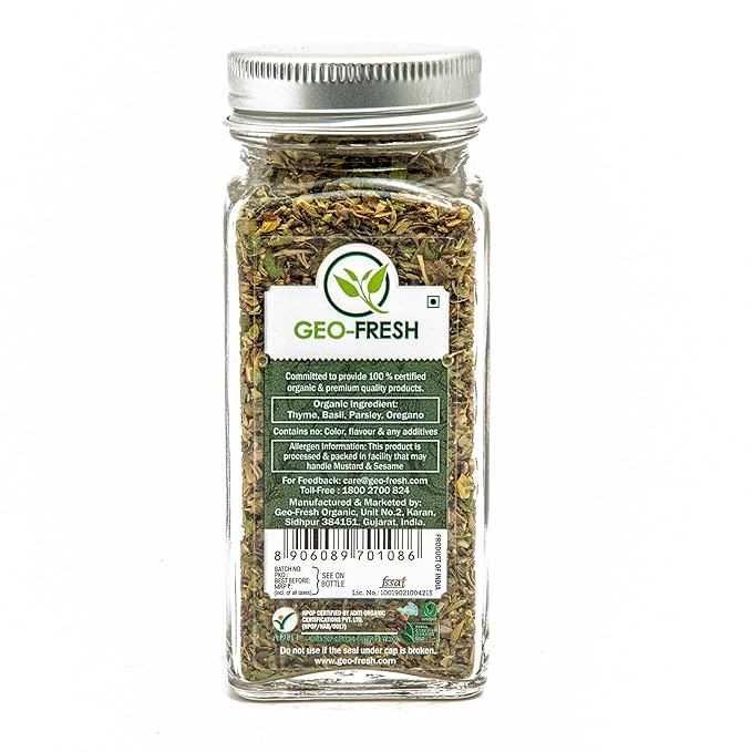 Geo-Fresh Organic Italian Seasoning, 0.53 oz (15g), Non-GMO, Kosher, 100% Organic Herbs, Basil