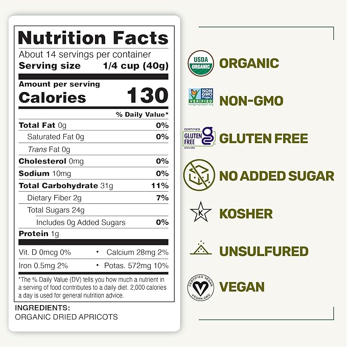 Happy Village Organic Turkish Sun-Dried Apricots, 20 OZ Resealable Bag, No Added Sugar Dried Fruit