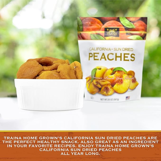 Traina Home Grown California Sun Dried Peaches - Healthy & Non-GMO, Natural Sweet Flavor Fruit No