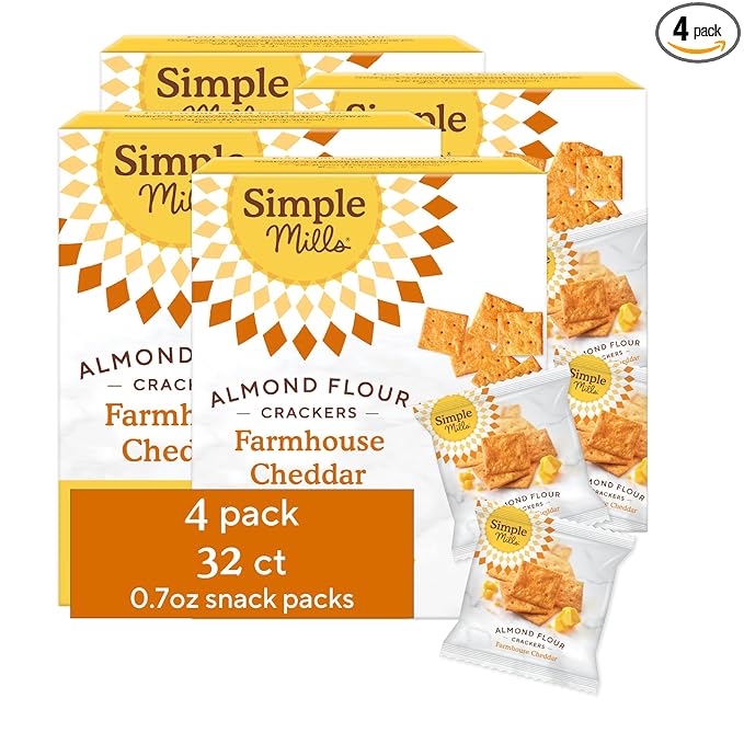 Simple Mills Almond Flour Crackers Snack Packs, Farmhouse Cheddar, Gluten Free, Flax Seed