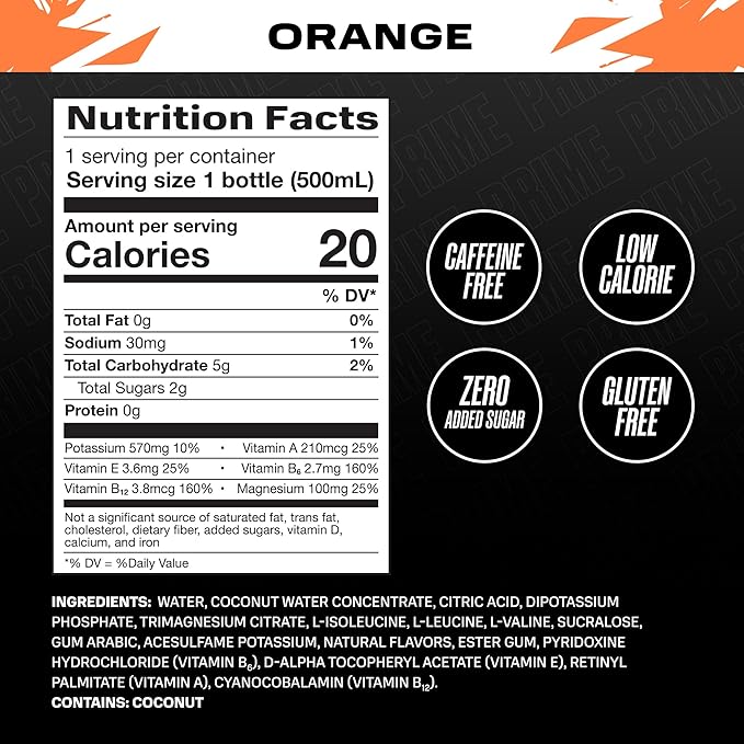 PRIME Hydration ICE ORANGE, Sports Drinks, Electrolyte Enhanced for Ultimate Hydration, 250mg