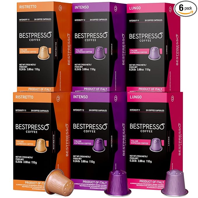 Bestpresso Coffee For Nespresso Original Machine 120 Aluminum Pods Certified Genuine Espresso