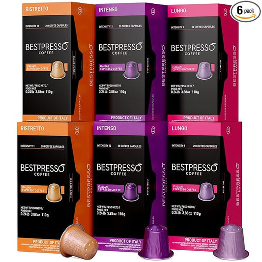 Bestpresso Coffee For Nespresso Original Machine 120 Aluminum Pods Certified Genuine Espresso