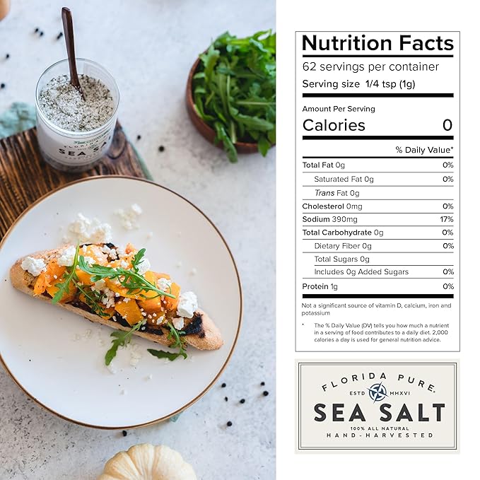 FLORIDA PURE Rosemary Sea Salt 80+ Mineral Sea Salt Unrefined, Non Iodized Natural Sea Salt for