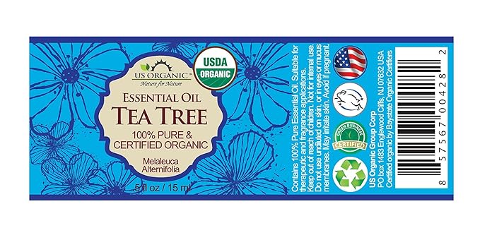 US Organic 100% Pure Tea Tree Essential Oil, Steam Distilled, USDA Certified Organic, for Hair