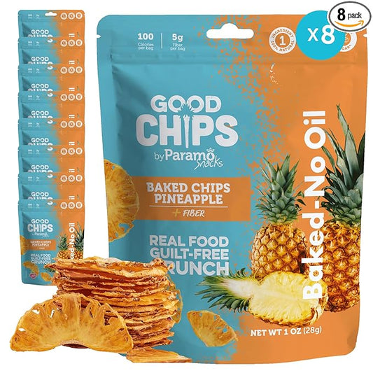 Good Chips Baked Crunchy Pineapple - Crispy, Oil Free, Healthy, Naturally Sweet Dried Fruit Snacks