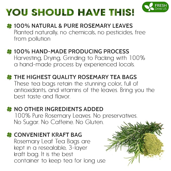 FreshDrinkUS Premium Rosemary Leaf Tea Bags - 75 Count, 100% Natural Dried Leaves, Pure Herbal Tea