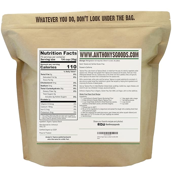 Anthony's Organic Tapioca Flour Starch, 5lbs, Gluten Free & Non GMO