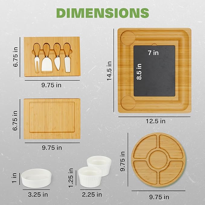 Charcuterie Board Gift Set, Expandable Bamboo Cheese Board with Stainless Steel Serving Utensils