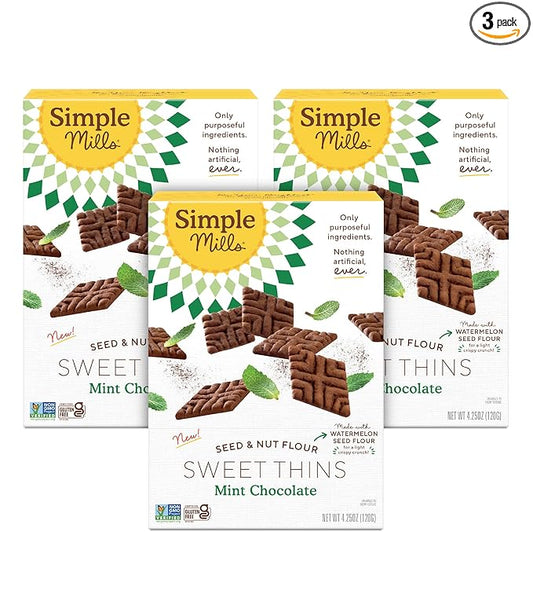 Simple Mills Mint Chocolate Seed and Nut Flour Sweet Thins, Paleo Friendly and Delicious Sweet Thin