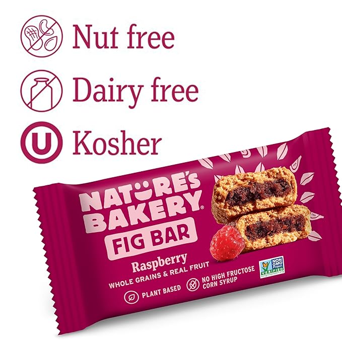 Nature?™s Bakery Whole Wheat Fig Bars, Raspberry, Real Fruit, Vegan, Non-GMO, Snack bar, 6 Count
