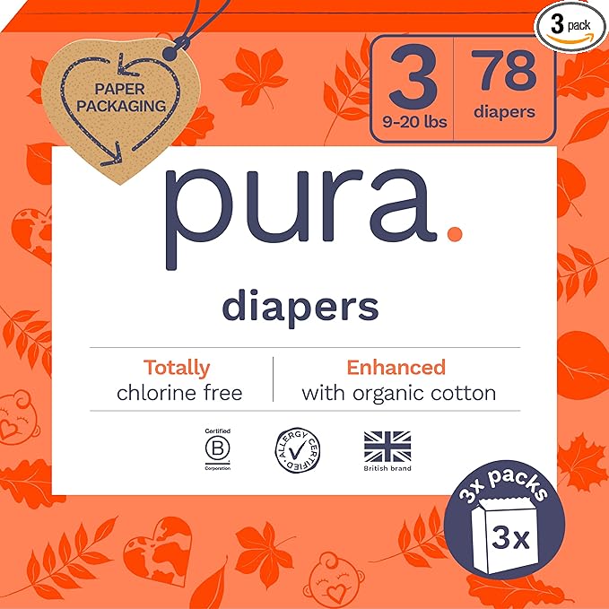 Size 3 Eco-Friendly Diapers (9-20 lbs) Totally Chlorine Free (TCF),Hypoallergenic, Soft Organic