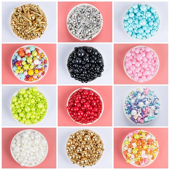 Pink Pearl Sprinkles for Cake Decorating,Edible Sugar Pearls for Baking,Mix Size,Mother's Day Cake