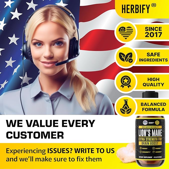 HERBIFY Lions Mane Supplement - Daily Mushroom Supplement for Memory, Focus & Clarity - Brain