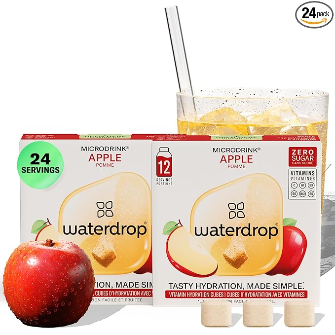 Waterdrop Hydration Cubes with Vitamin C, B3, B5 & Electrolytes, Apple Flavor, Flavored Water