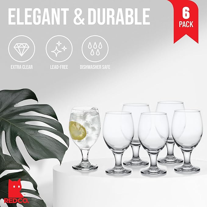 Red Co. Belluno Classic Clear Glasses for Water, Juice, Liquor - Wine Goblets - Set of 6 (13.5