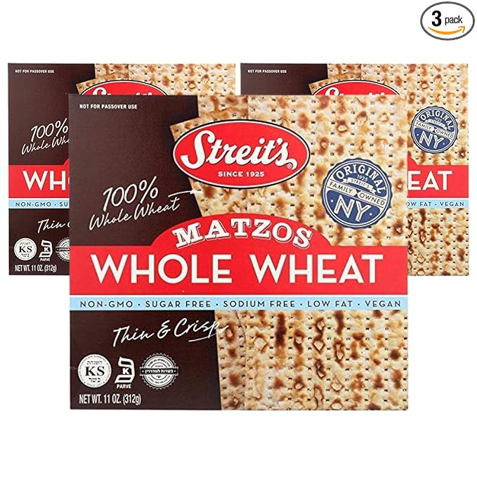 Streit's Whole Wheat Matzo - Thin & Crispy, Non-GMO, Sodium Free, Low Fat, Vegan, Family Owned