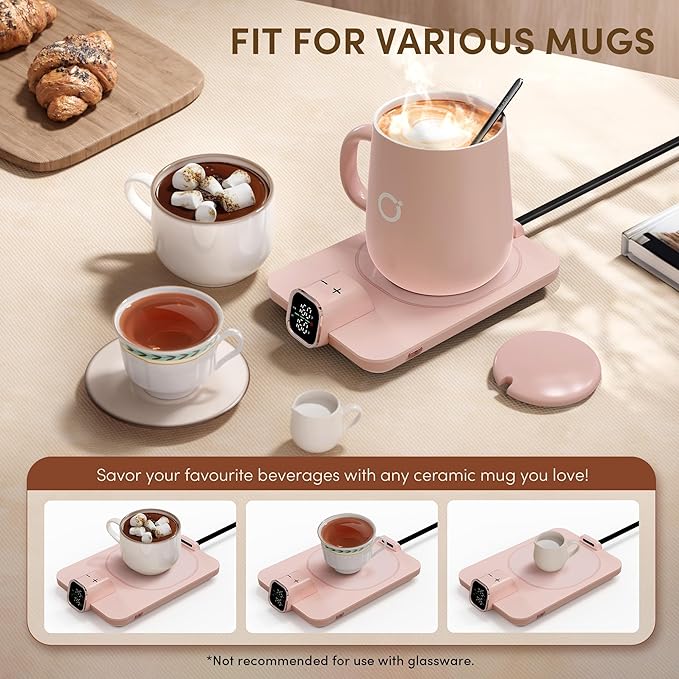 Coffee Mug Warmer Set, Temperature Control Smart Heated Mug for Desk, Electric Coffee Warmer with