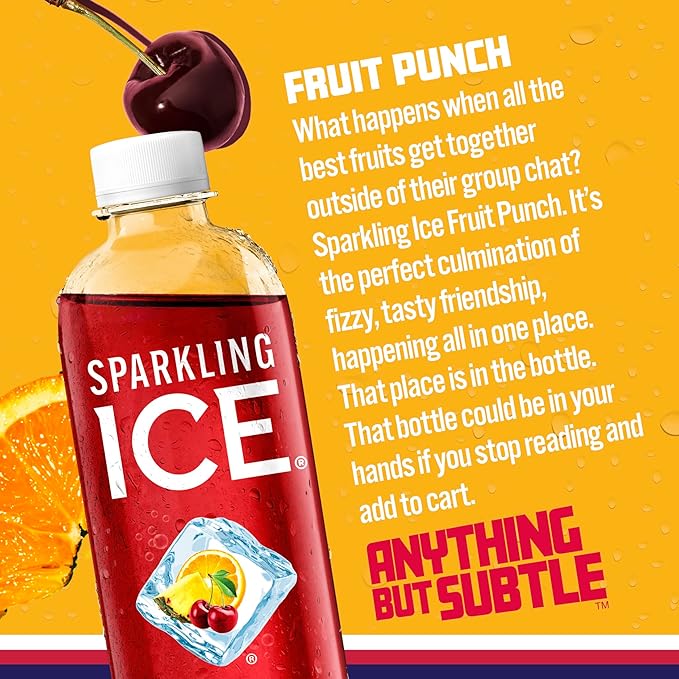 Sparkling Ice, Fruit Punch Sparkling Water, Zero Sugar Flavored Water, with Vitamins and