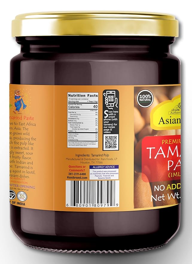 Asian Kitchen Tamarind Paste Puree (Imli) 8oz (227g) Glass Jar, Gluten Free, No Added Sugar ~ All