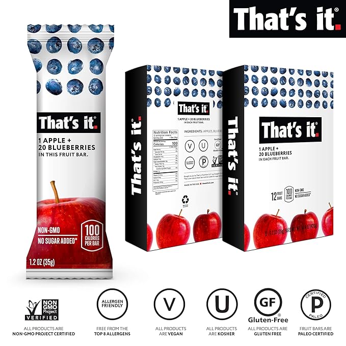 That's it. Apple + Blueberry 100% Natural Real Fruit Bar, Best High Fiber Vegan, Gluten Free