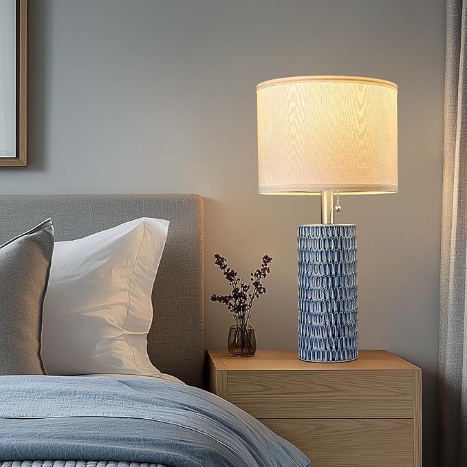 Table Lamps for Living Room Set of 2, Ceramic Table Lamps for Bedroom, 20" Modern Lamps for Night