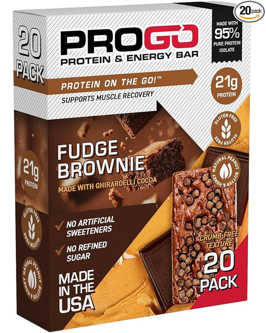 ProGo Protein Bars, Low Sugar, High Protein Snacks (21g) - 95% Pure Isolate for Faster Muscle