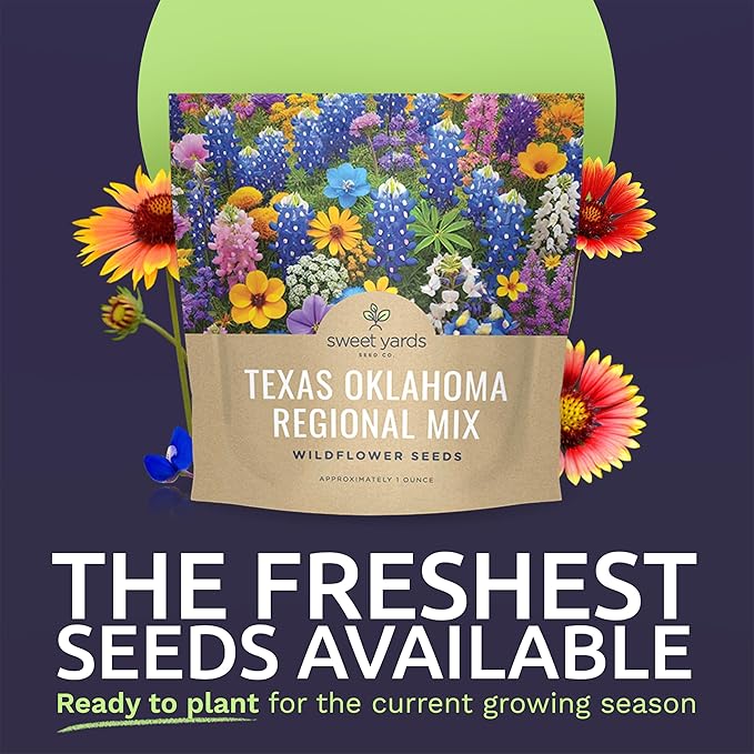 Texas Oklahoma Wildflower Seeds Mixture - Bulk 1 Ounce Packet - Over 15,000 Native Seeds - Open