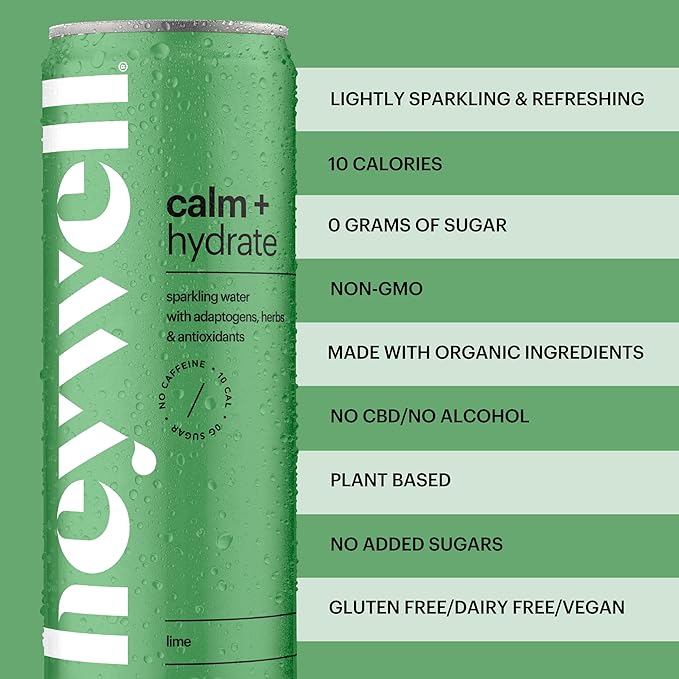 Heywell Sparkling Adaptogenic Water Calm and Restore, Lime Flavor 12 Fluid Ounce (Pack of 12) - Non