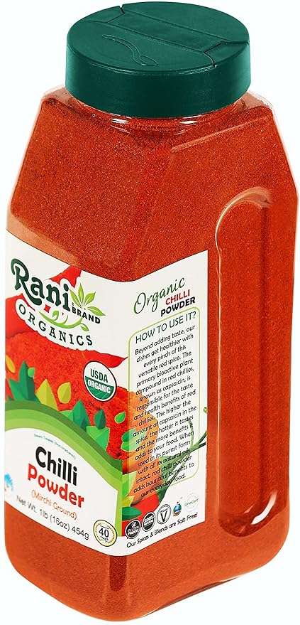 Rani Organic Chilli Powder (Mirchi Ground) 16oz (1lb) 454g PET Jar ~ All Natural | Vegan | Gluten