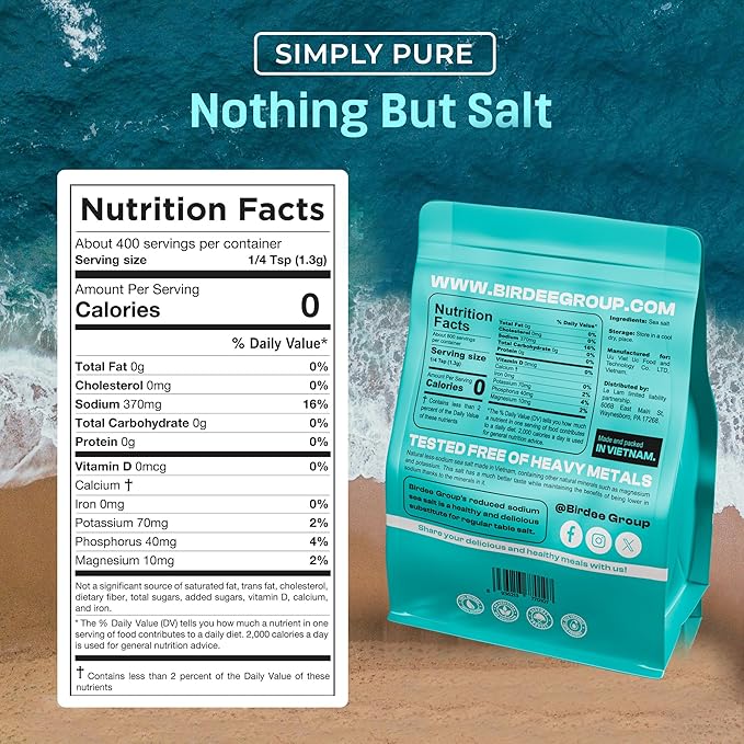 Birdee Baja Mineral Sea Salt – 35.2 oz, Fine Grind, Unrefined with 90 Trace Minerals, Low Sodium