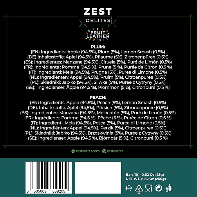 Fruit Snacks by Zest Delites, Dried Fruit Leather Bars, Healthy Snacks for Adults & Kids, Gluten