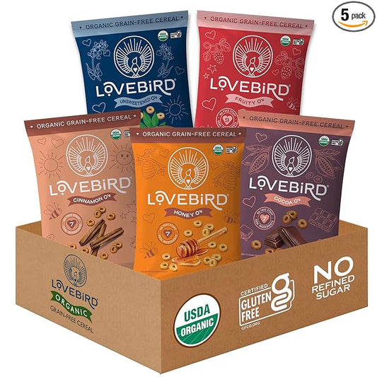Lovebird Organic Gluten Free Cereal, Sampler Pack ??Prebiotic Fiber, Gut Health, Low Sugar, Grain