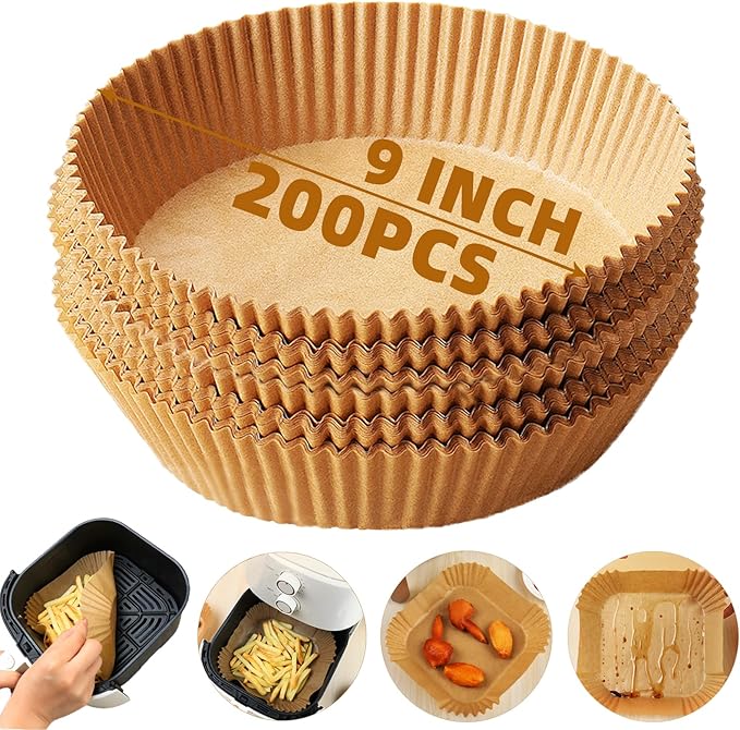 Air Fryer Liners Disposable,200PCS Victoyaw 9 Inch Round Air Fryer Parchment Paper Liners for 5-8QT