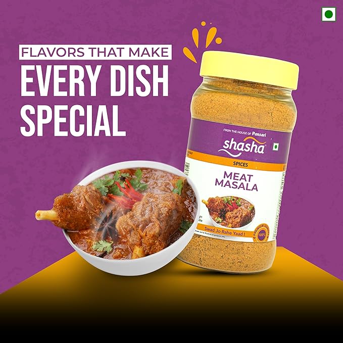SHASHA Meat Masala Seasoning Mix (100G) - Authentic Spices Jar For Flavorful Meat Curry - Ideal For