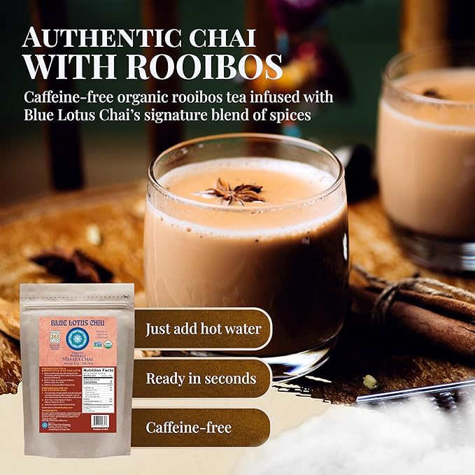 Blue Lotus Chai ??Organic Rooibos Masala Chai - Makes 265 Cups ??Caffeine-Free, No Steeping, No