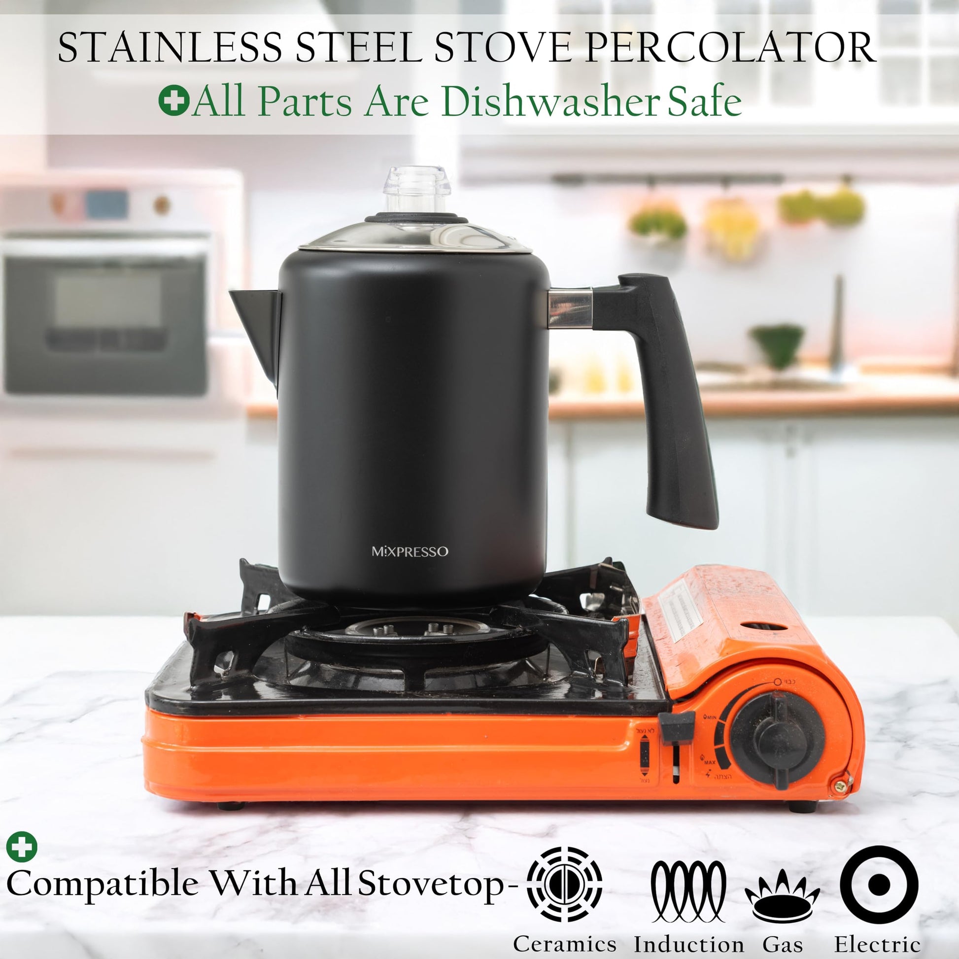 Mixpresso 5-8 Cup Coffee Percolator Stovetop, Stainless Steel Coffee Pot