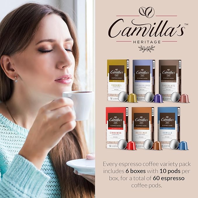 Camilla’s Heritage - Intensity 8 Flavored Espresso Coffee Variety Pack (Caribbean Spice, Cinnamon