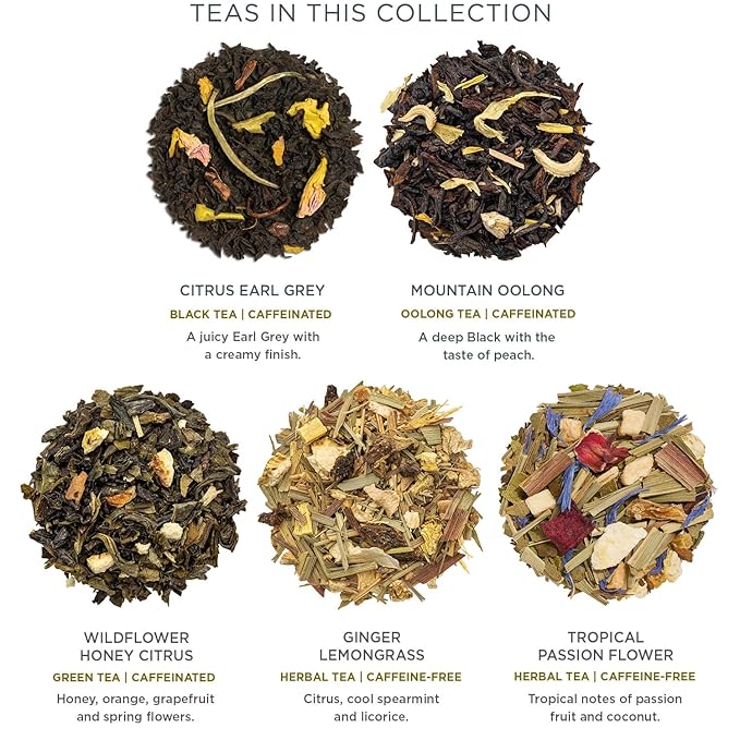 Tea Forte Demoiselle Petite Presentation Box Tea Gift Set Sampler, 10 Count, 2 of Each Variety
