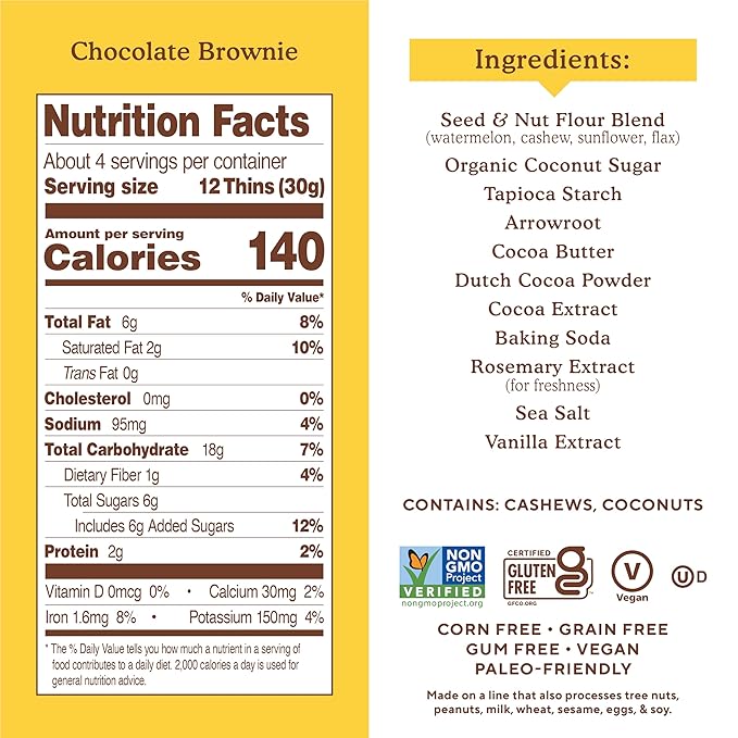 Simple Mills Sweet Thins Cookies, Seed and Nut Flour, Chocolate Brownie - Gluten Free, Paleo